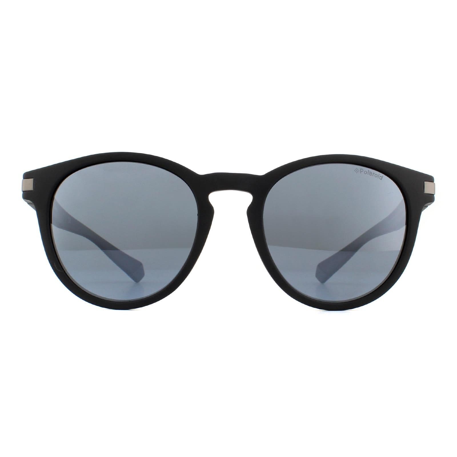 Round Matte Black Silver Mirror Polarized Sunglasses