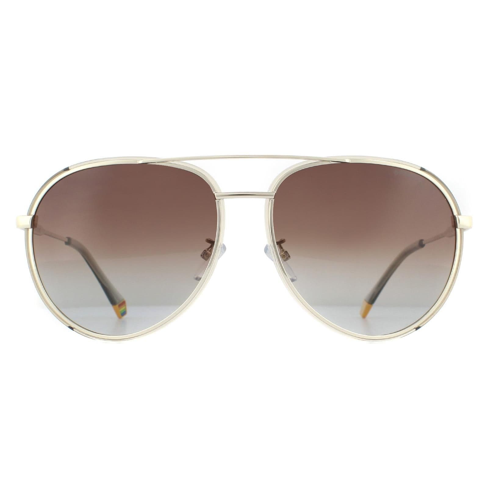 Aviator Gold Beige Brown Gradient Polarized Sunglasses