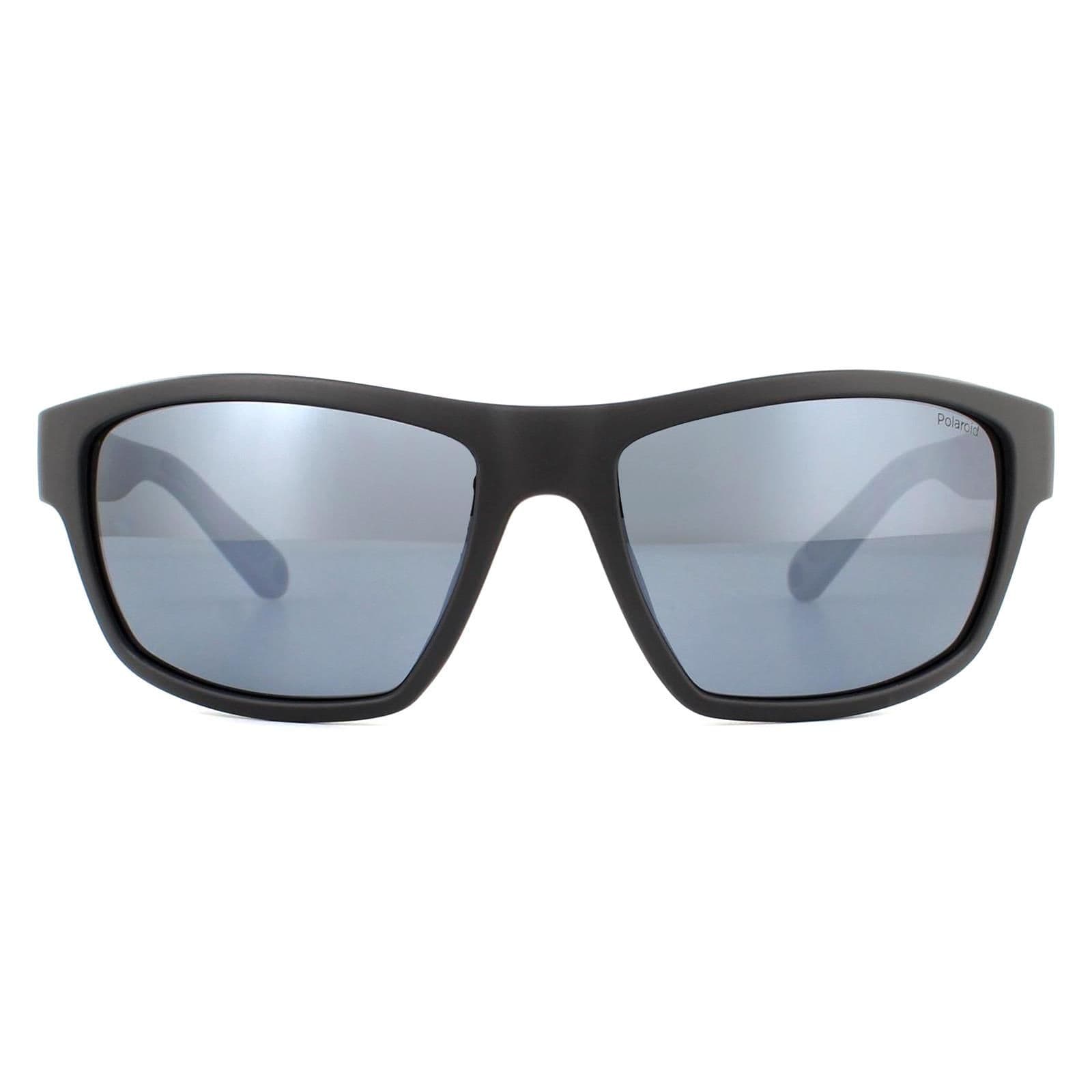 Sport Wrap Matte Black Grey Silver Mirror Polarized Sunglasses