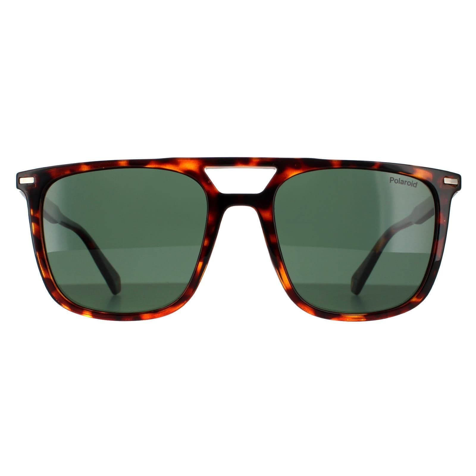 Rectangle Dark Havana Green Polarized Sunglasses