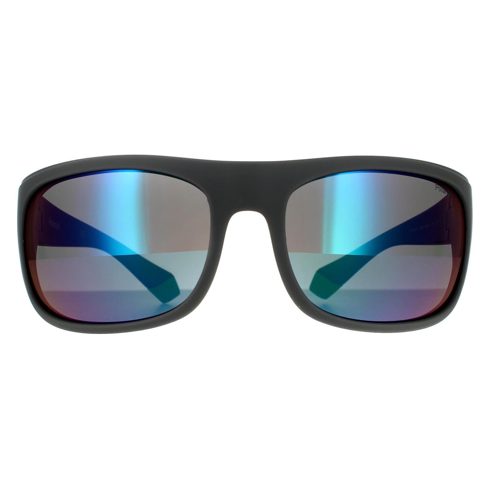 Wrap Grey Green Grey Green Mirror Polarized Sunglasses