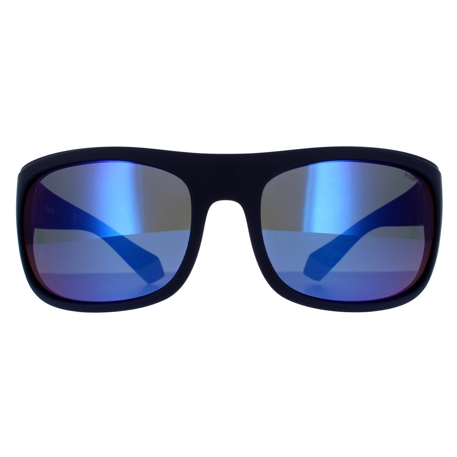 Wrap Blue Grey Blue Mirror Polarized Sunglasses