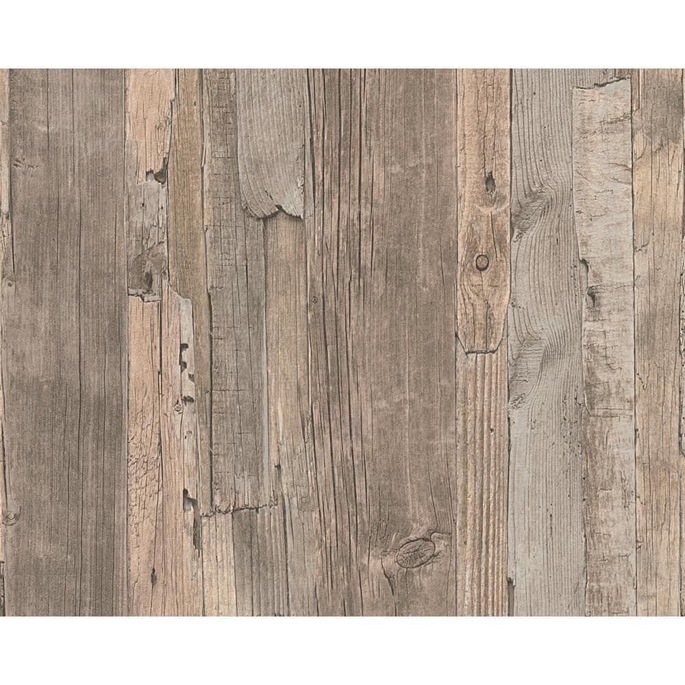 Distressed Driftwood Wood Panel Faux Effect Light Wallpaper