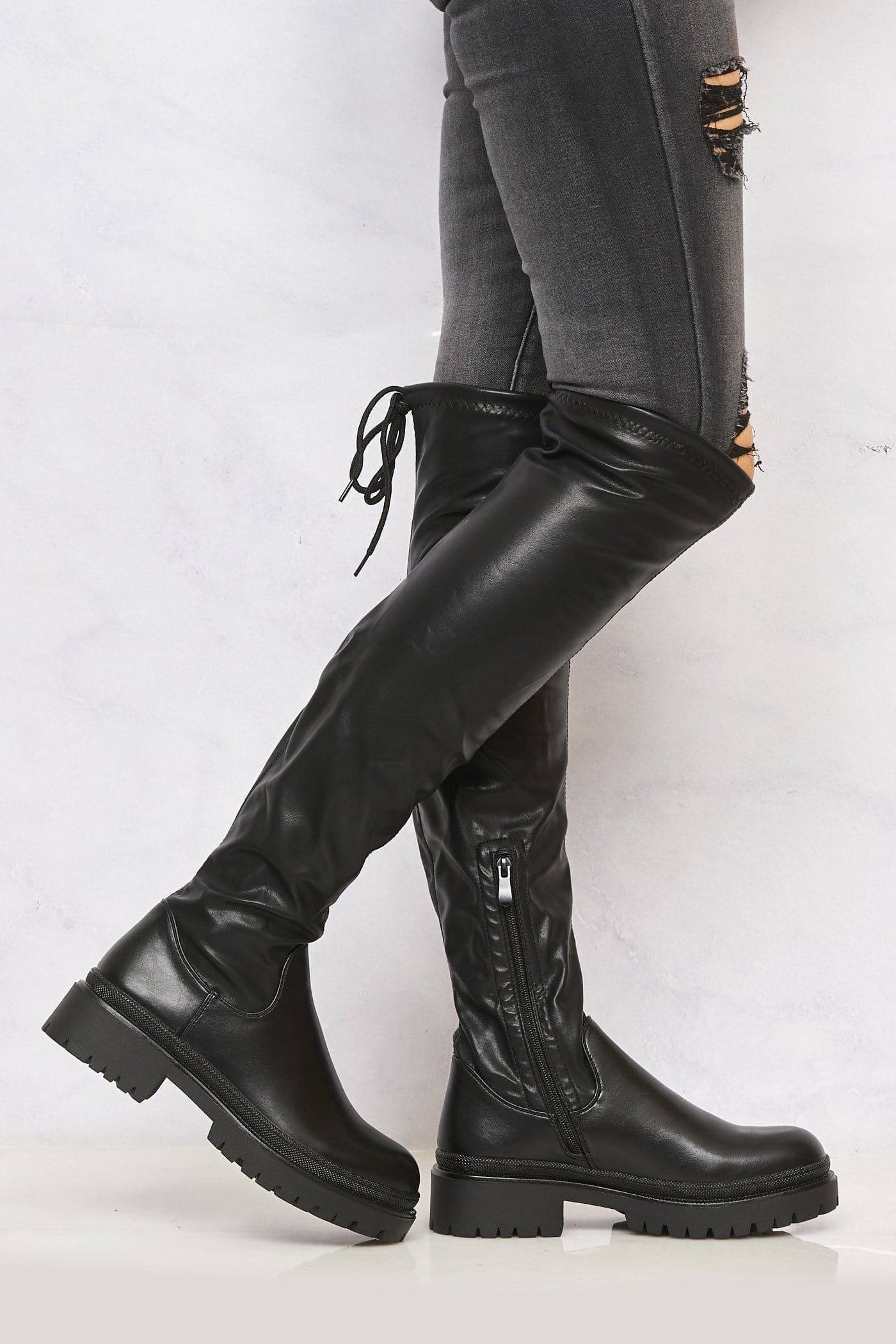 Lotte Cleated Sole Stretch Knee High Boots