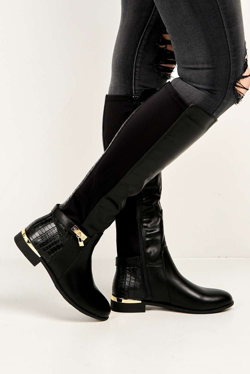 Daphine Knee High Lock Detail PU Boots