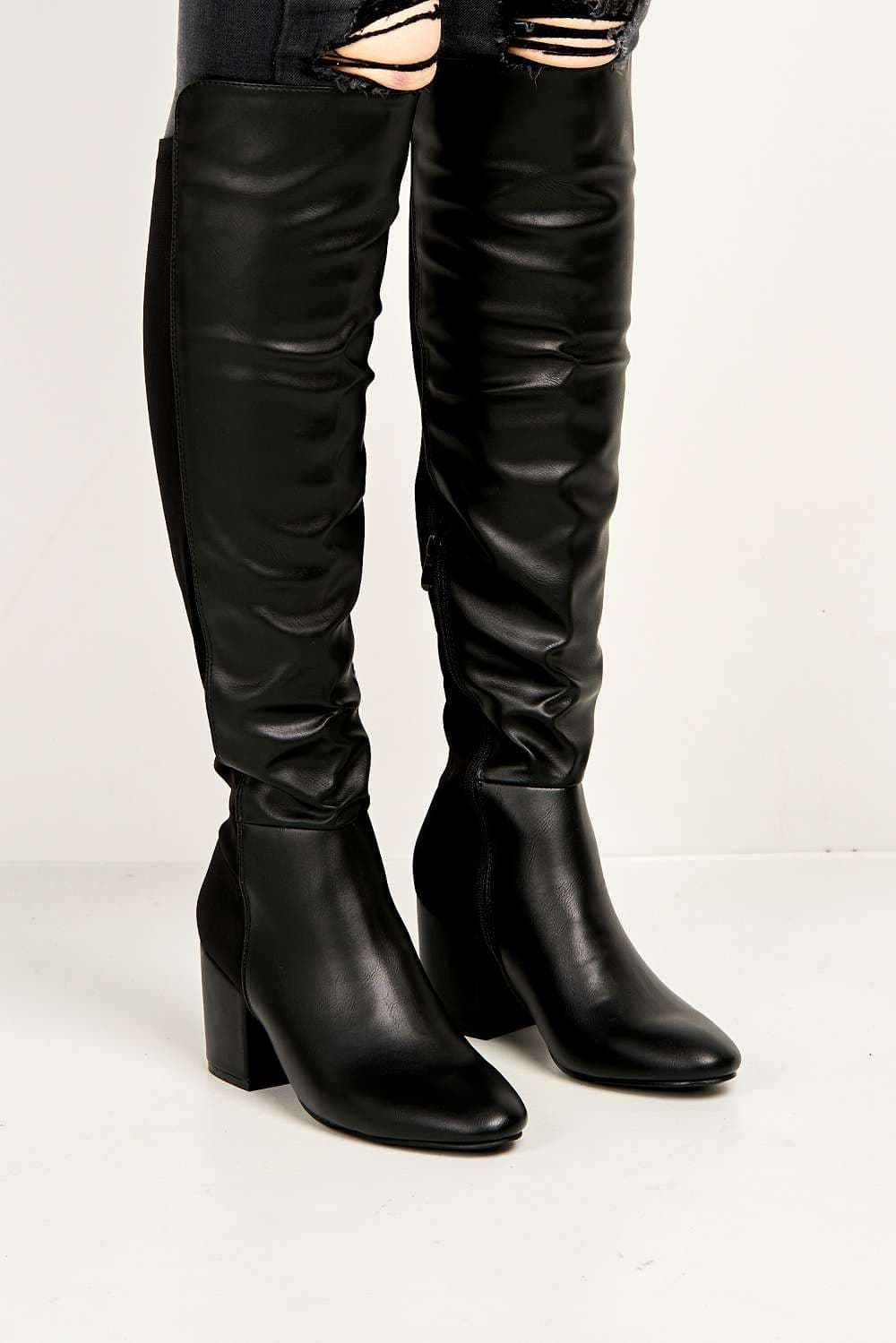 Chrissy Block Heel Over Knee PU Boots