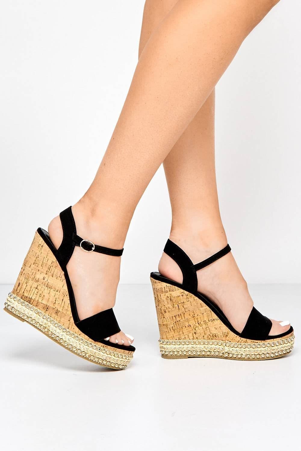 Sydney Flat Stud Sole Anklestrap Faux Suede Wedges