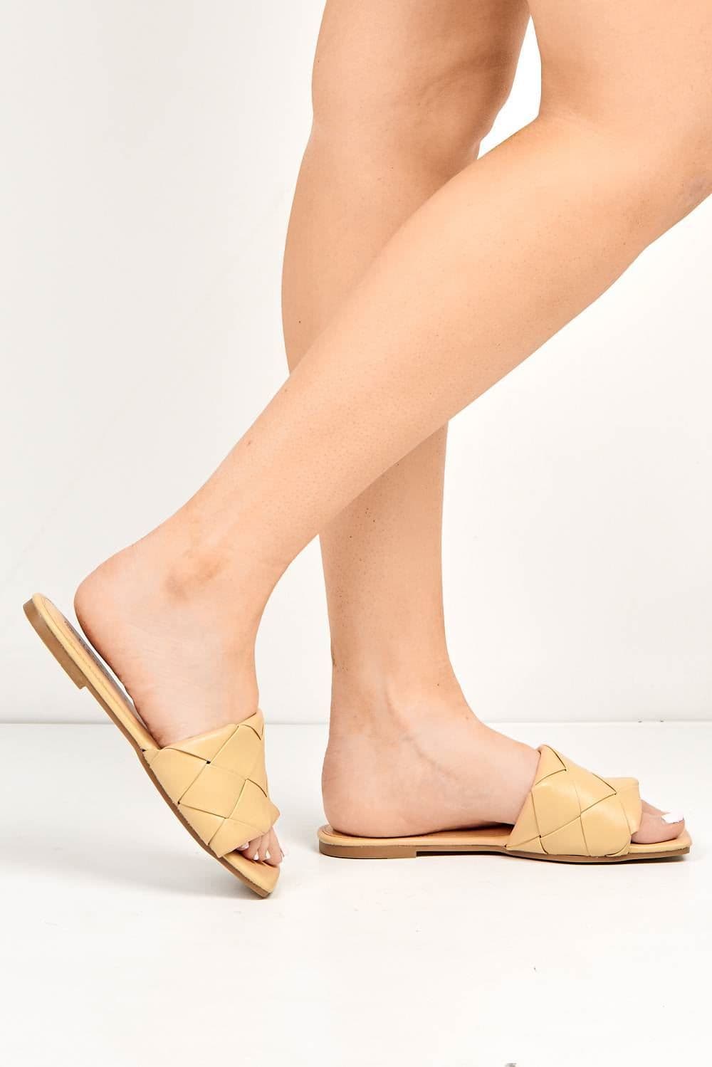 Frisee Plaited Band Square-toe Sliders