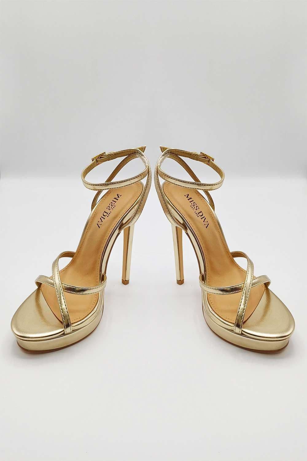 Miss Diva Women's Kalilah Crossover Strap Platform Heeled Sandals in Gold | Size: 5
