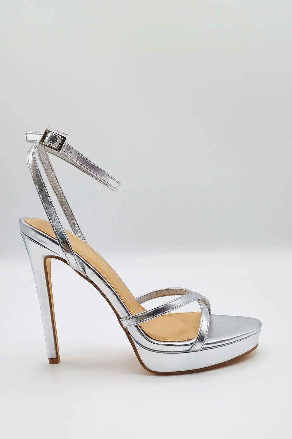 Miss Diva Women's Kalilah Crossover Strap Platform Heeled Sandals in Silver | Size: 8