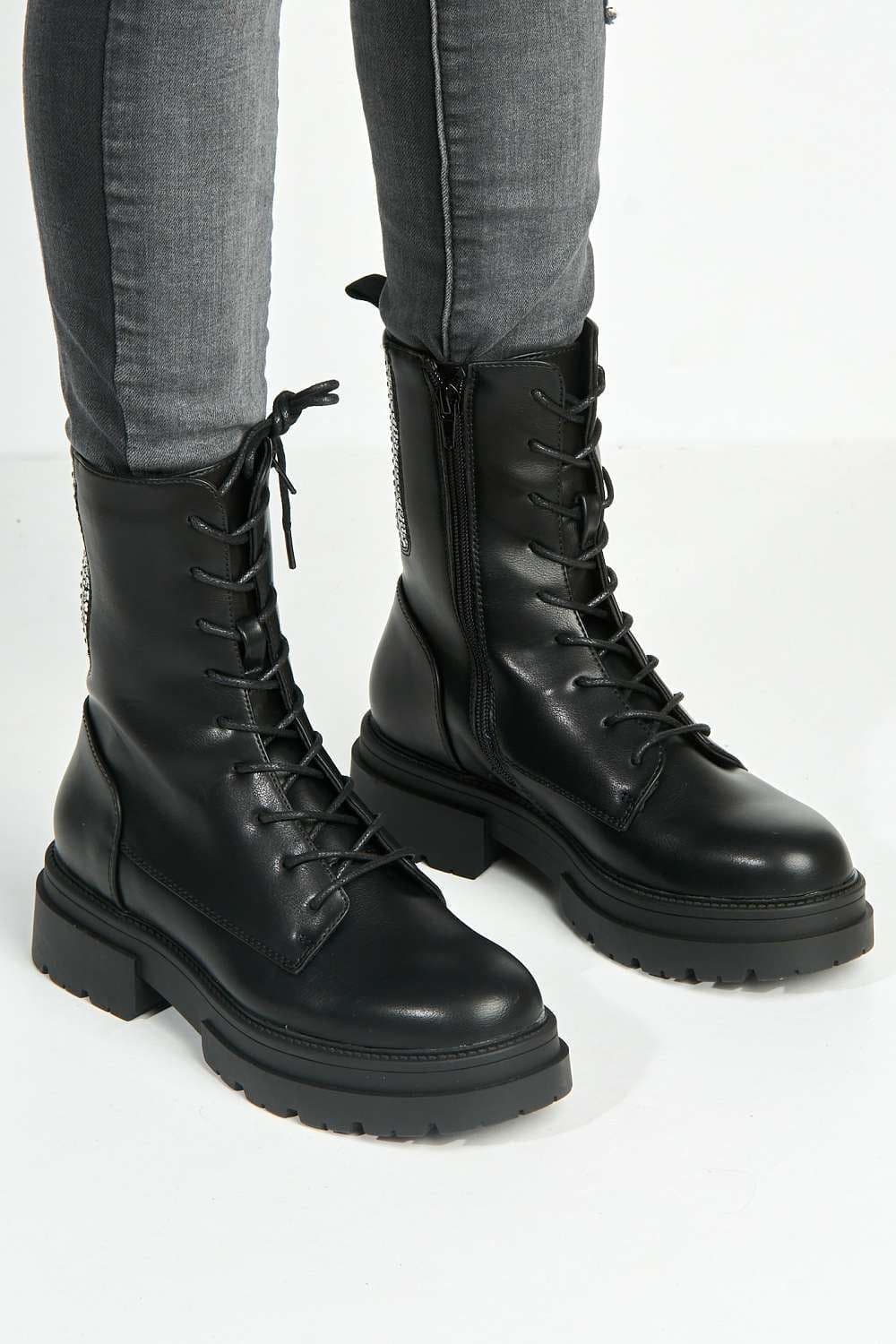 Gabbie Diamante Studded Detail Lace Up Ankle Boots