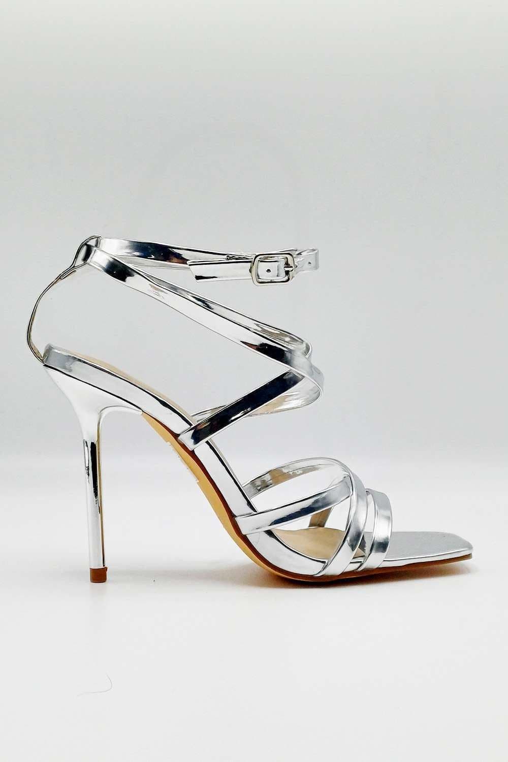 Miss Diva Women's Reeba Strappy High Heel Sandals in Silver | Size: 4