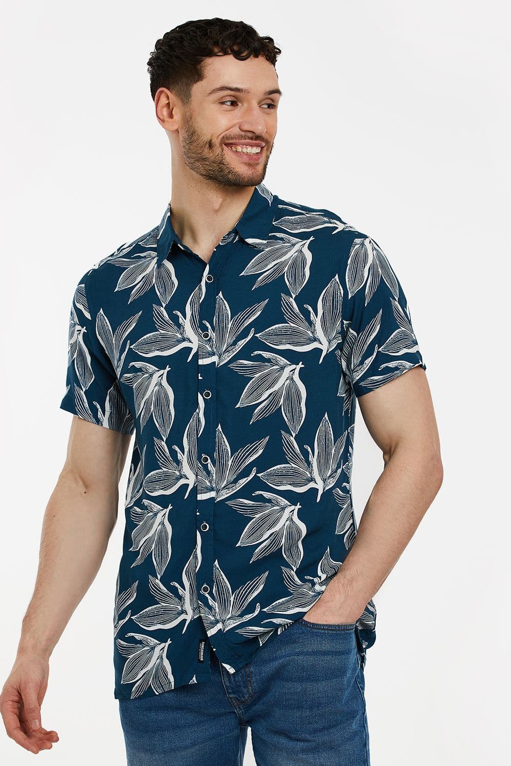 Foliage Leaf Print Short Sleeve Shirt