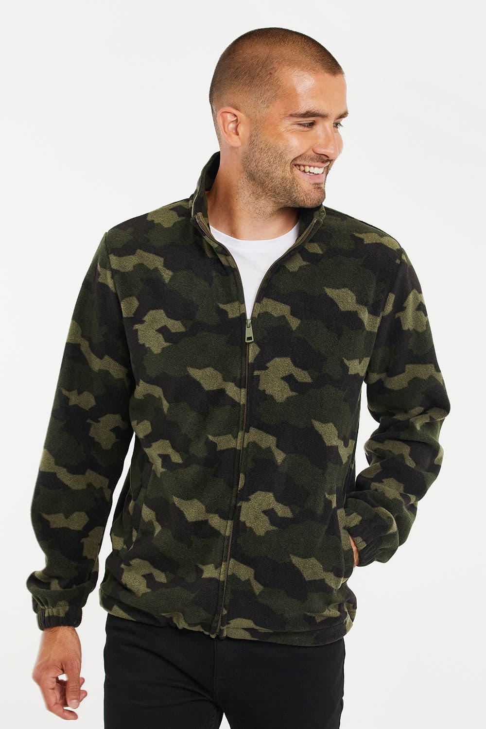 Fowler Camo Print Borg Zip Through Fleece