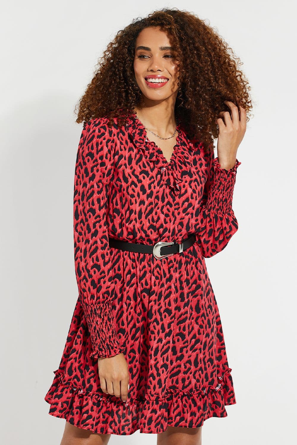 Grape Belted Ruffle Mini Dress