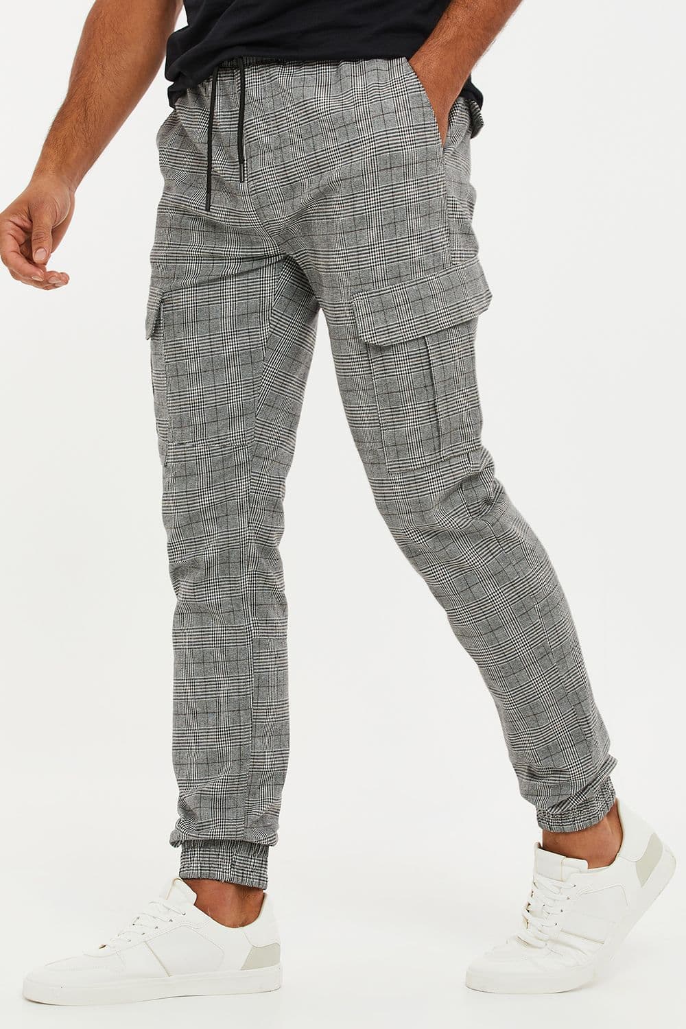 Port Cotton Check Cuffed Cargo Trousers
