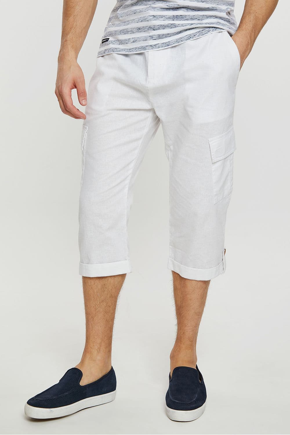 Timberlake 3 4 Length Linen Blend Pull On Cargo Trousers