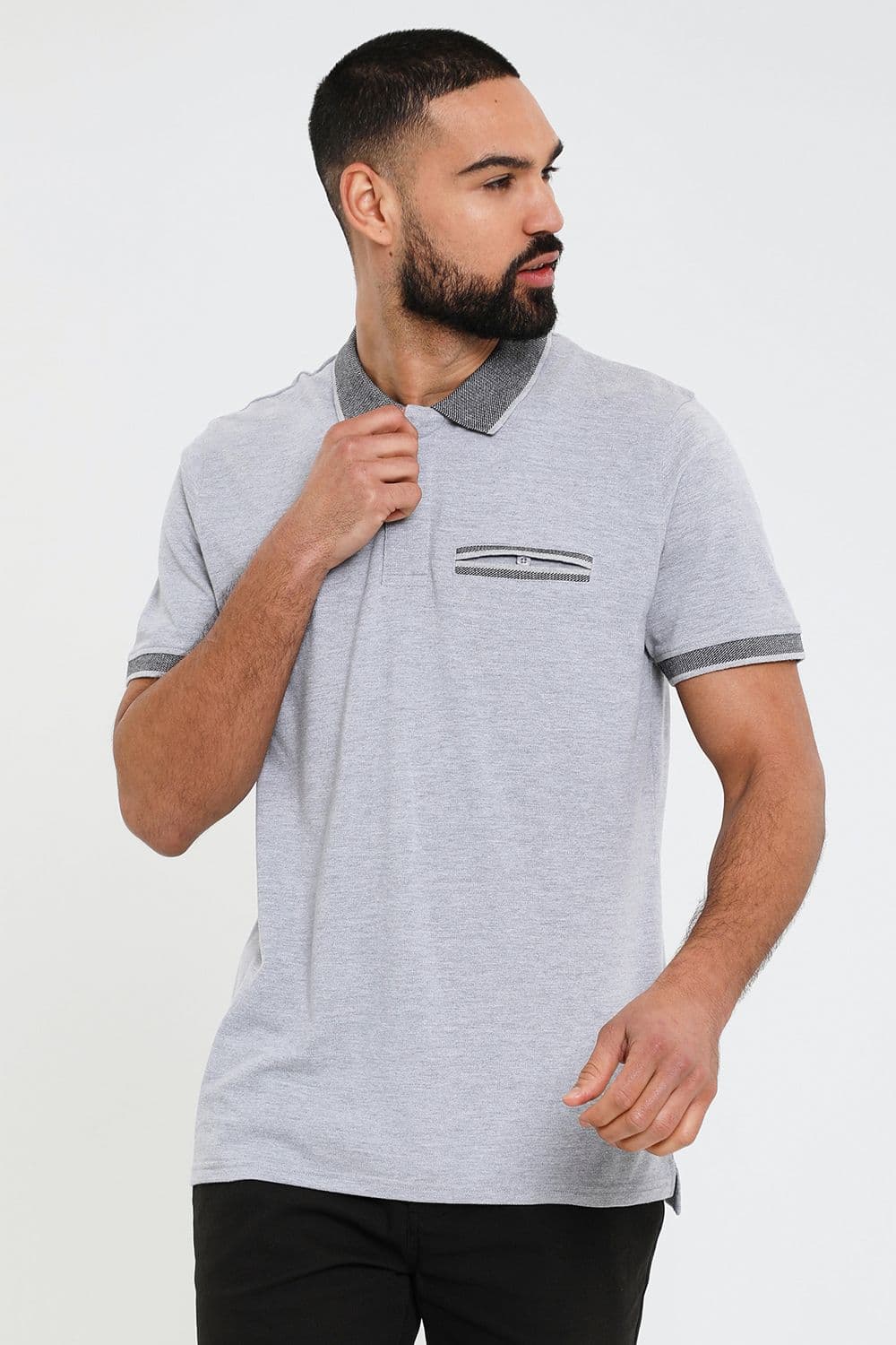 Mansfield Checked Collar Pique Polo Shirt