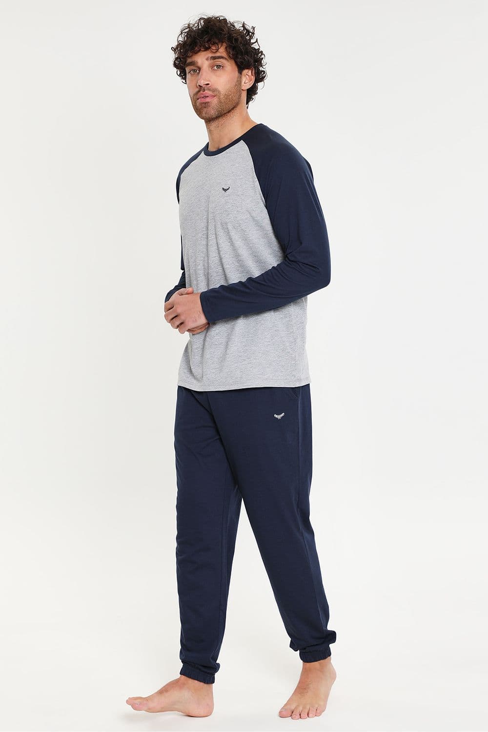Baddaway Cotton Blend Contrast Sleeve Pyjama Set