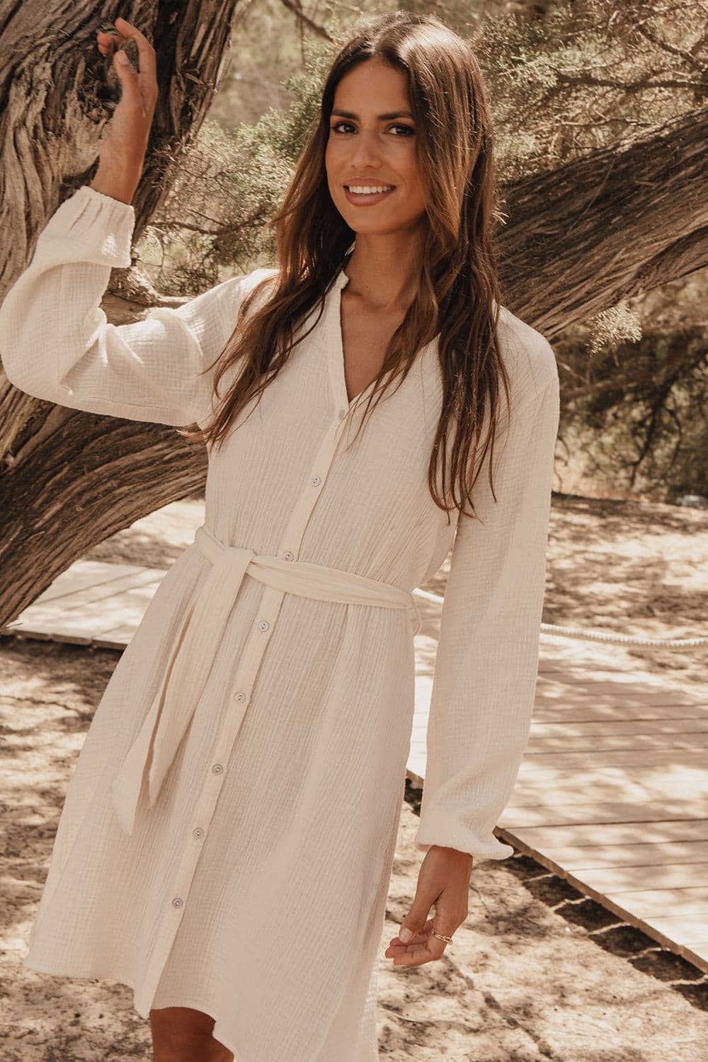 Carter Grandad Collar Belted Shirt Dress