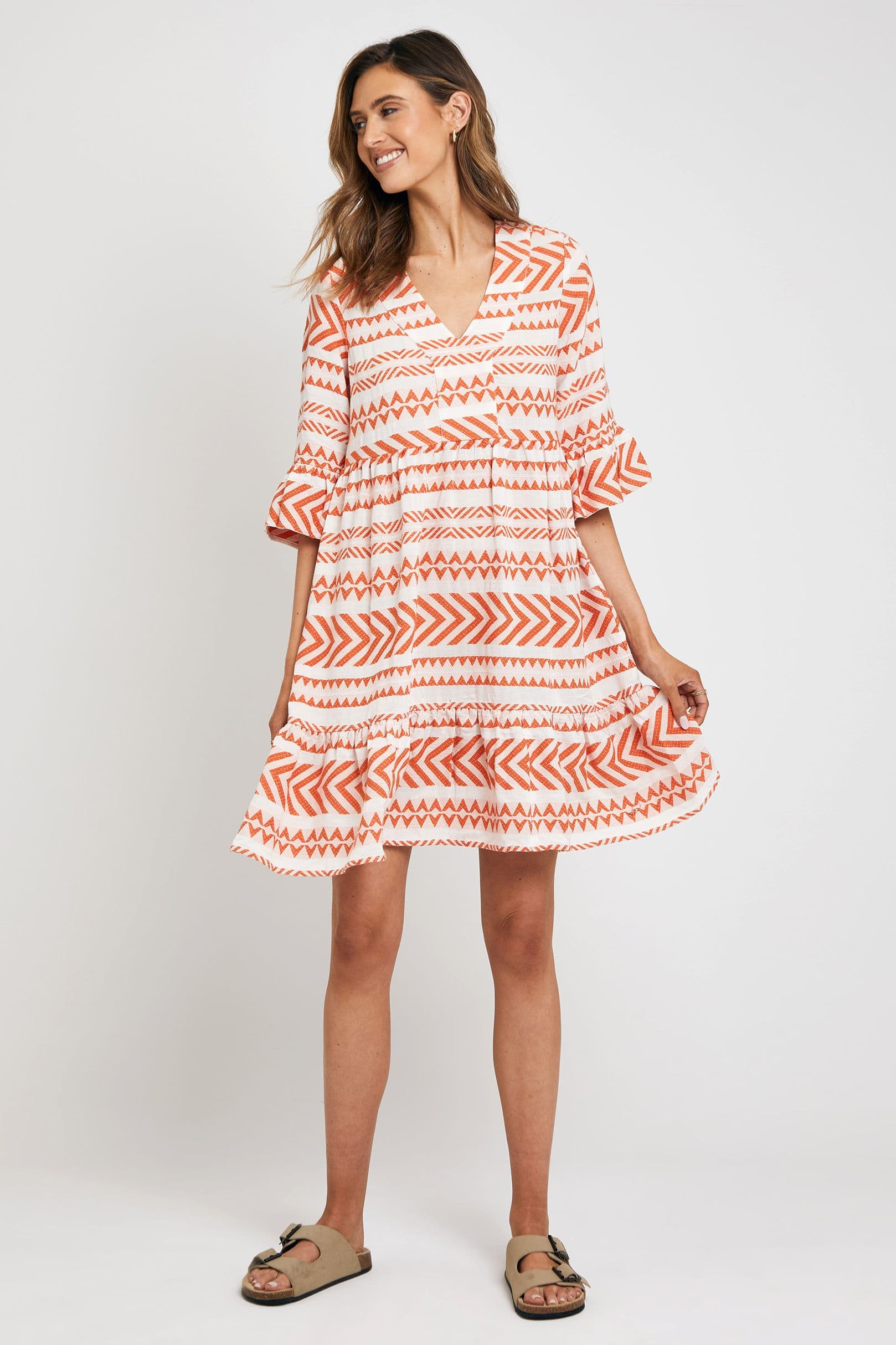 Belle Embroidered V Neck Tiered Midi Dress