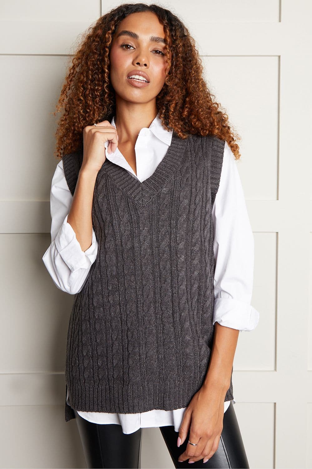 Bonfire V Neck Cable Knit Vest