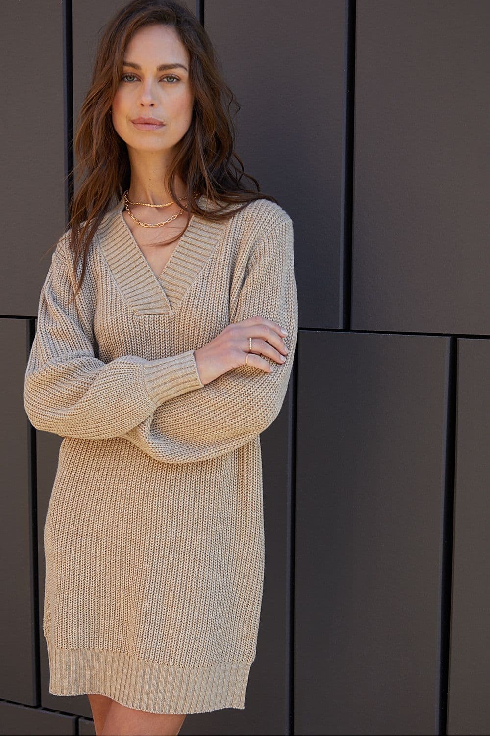 Petite Adeline V Neck Knitted Jumper Dress
