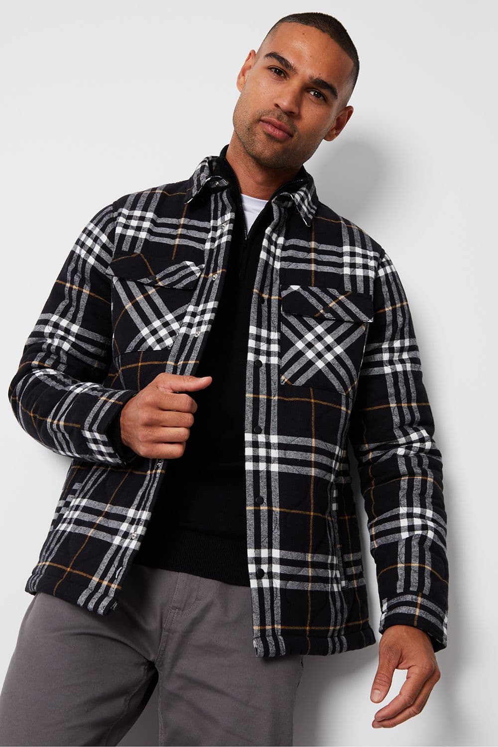 Dudley Brushed Cotton Check Overshirt Quilted Lining