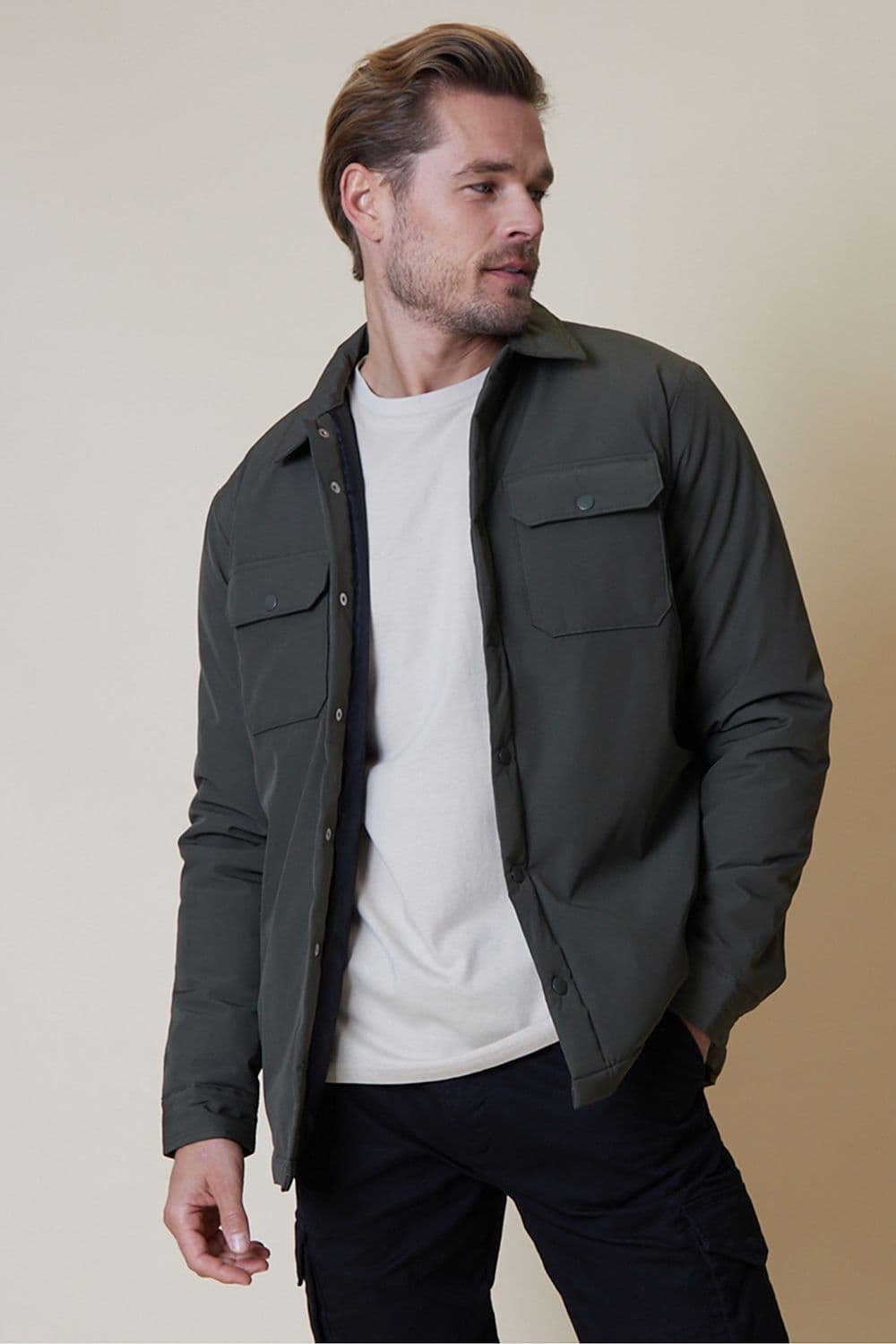Merci Button Up Lightweight Padded Overshirt Shacket