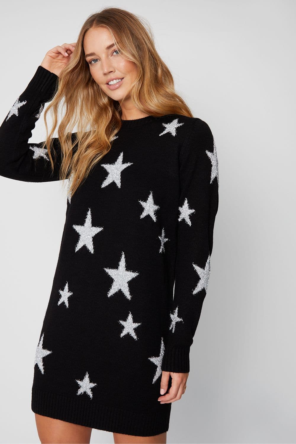 Celestial Tinsel Star Knitted Jumper Dress