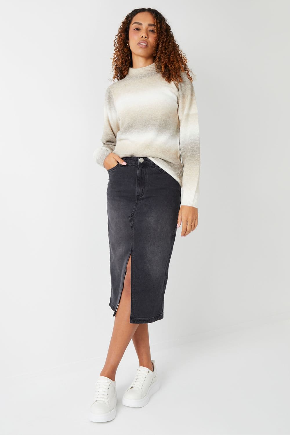 Amsterdam Denim Split Front Midi Skirt