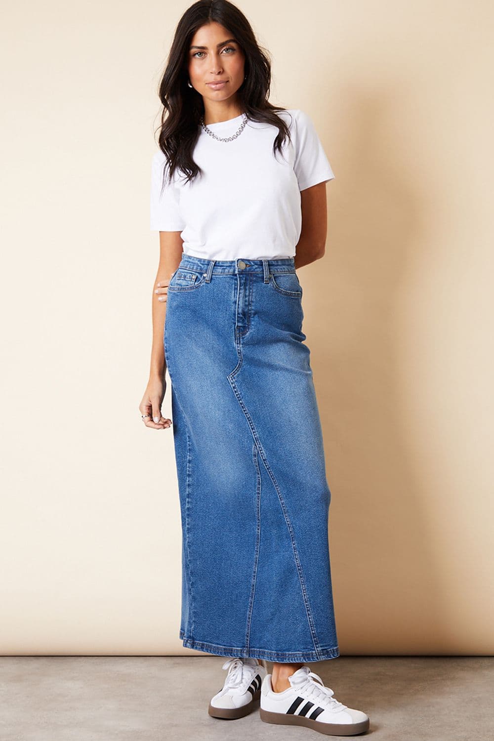 Heidi Split Back Fishtail Denim Maxi Skirt