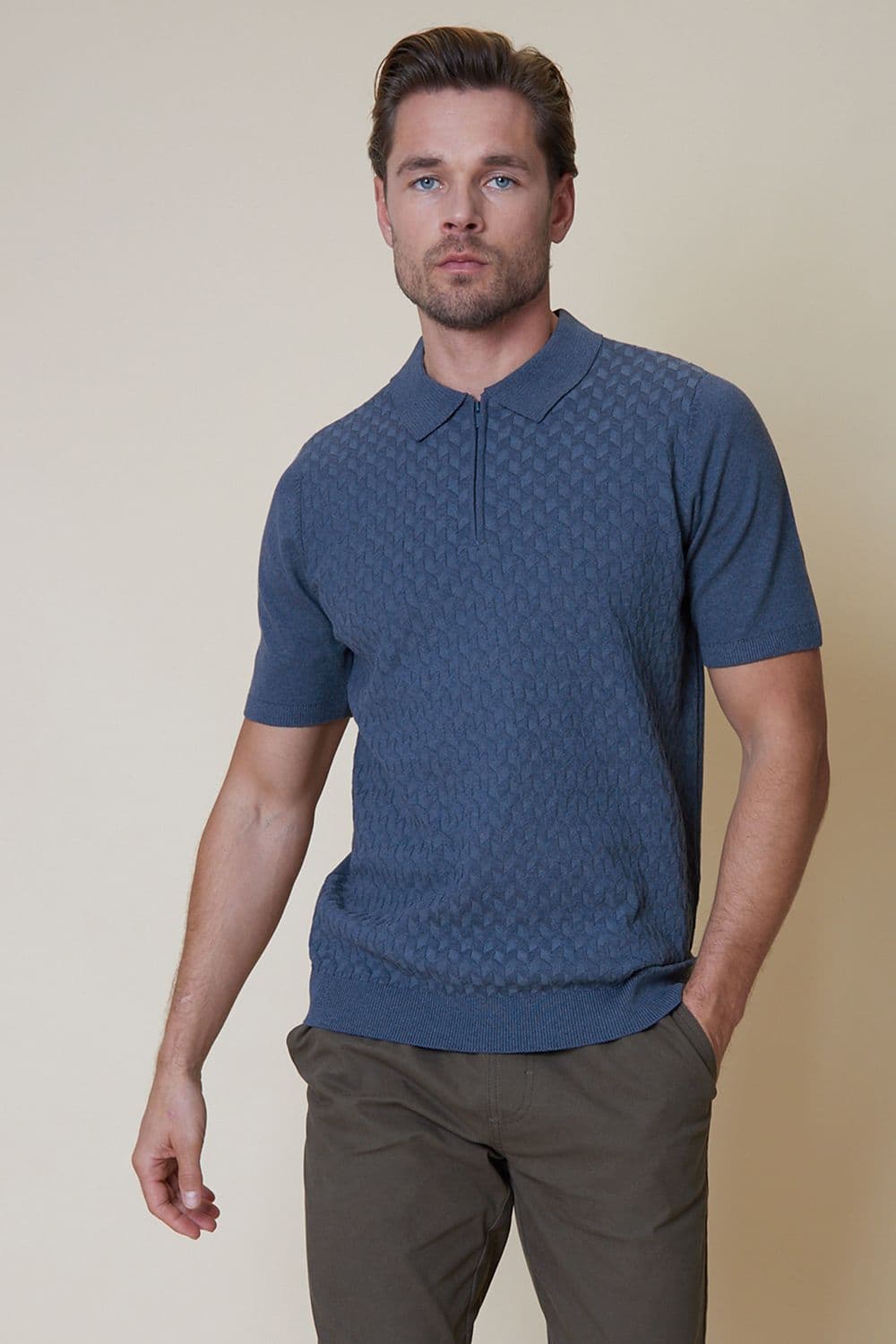 Marrick Cotton Mix Textured Short Sleeve Knitted Polo