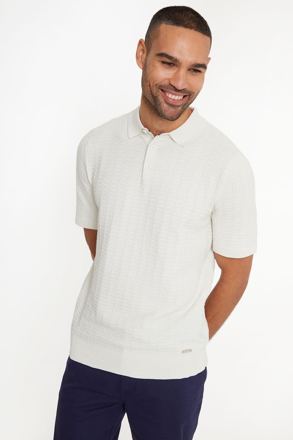 Halliwell Cotton Mix Short Sleeve Textured Knitted Polo Shirt