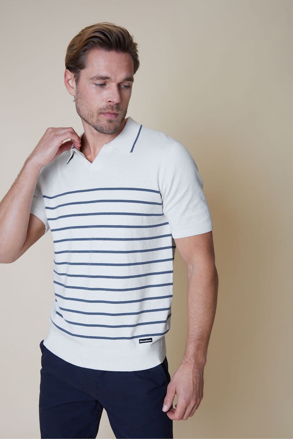 Denstone Trophy Neck Striped Short Sleeve Knitted Polo