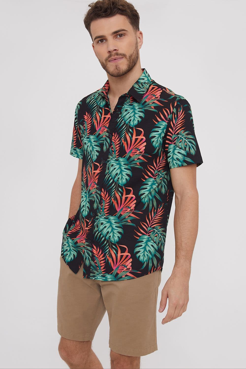 Knight Tropical Print Short Sleeve Cotton Shirt