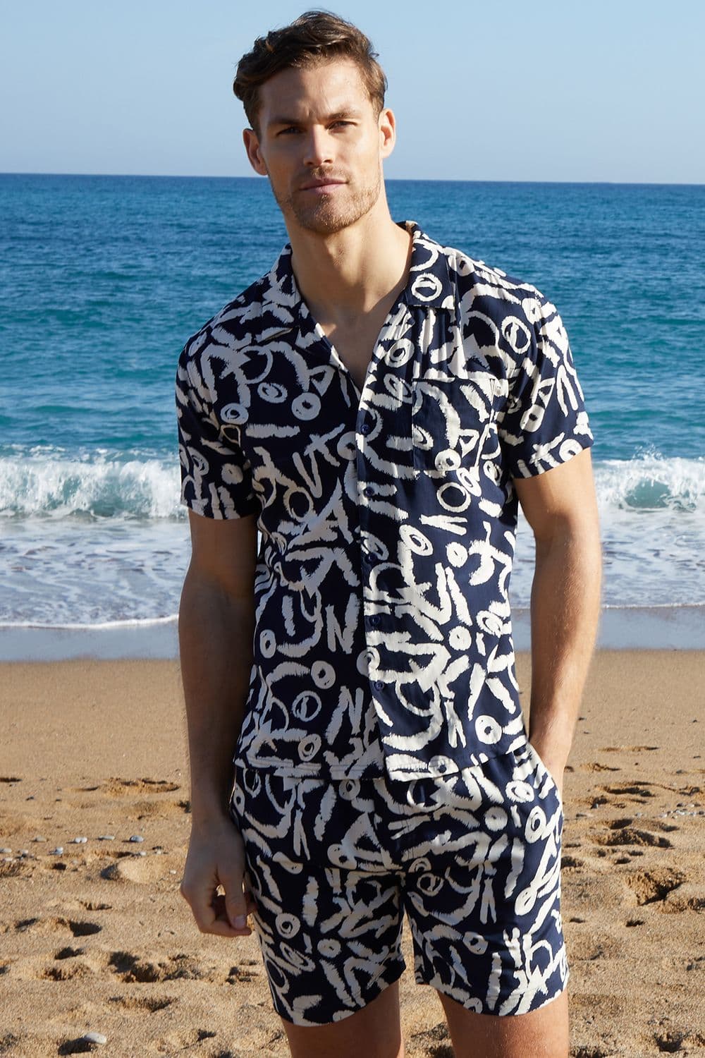Langdale Abstract Print Revere Collar Short Sleeve Shirt
