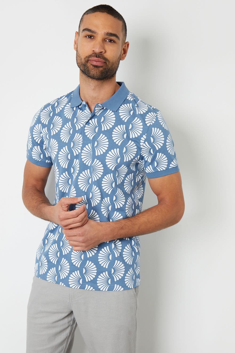 Edison Shell Print Cotton Jersey Polo Shirt