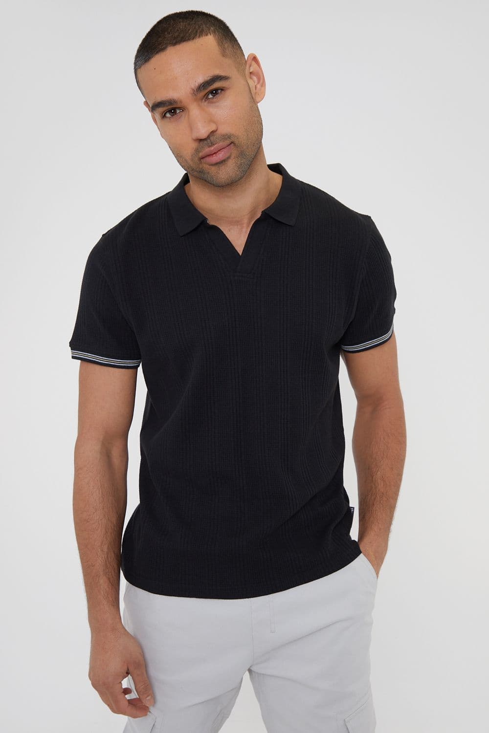 Tucson Textured Knit Open Collar Polo Shirt
