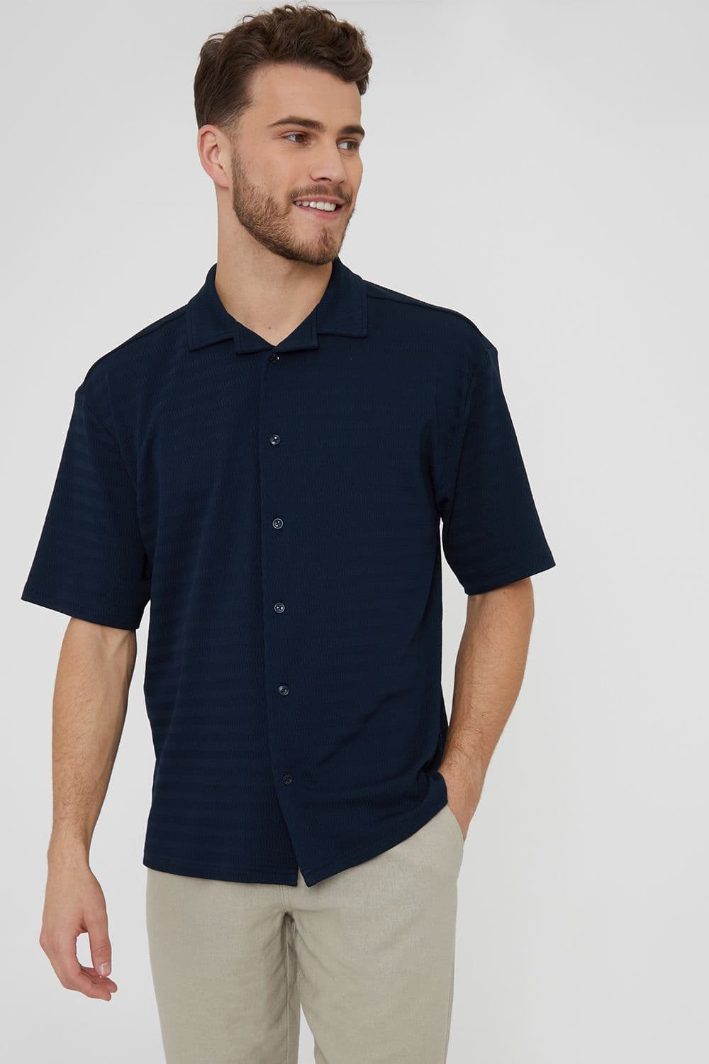 Drewrea Textured Short Sleeve Cotton Shirt Stretch