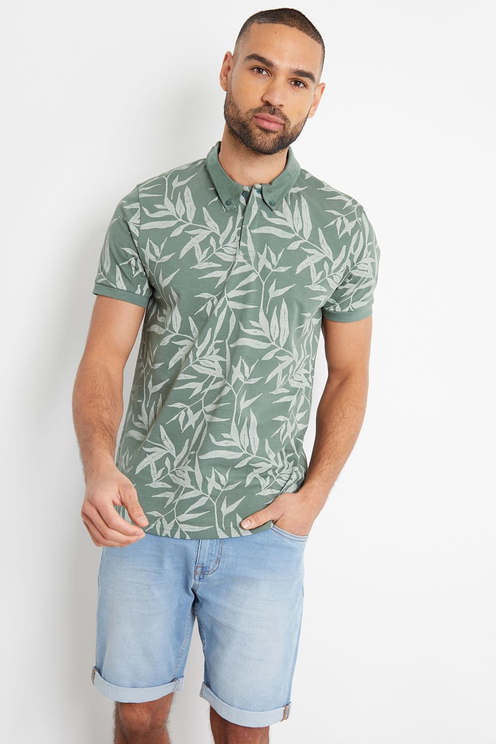 Bisbon Leaf Print Cotton Polo Shirt
