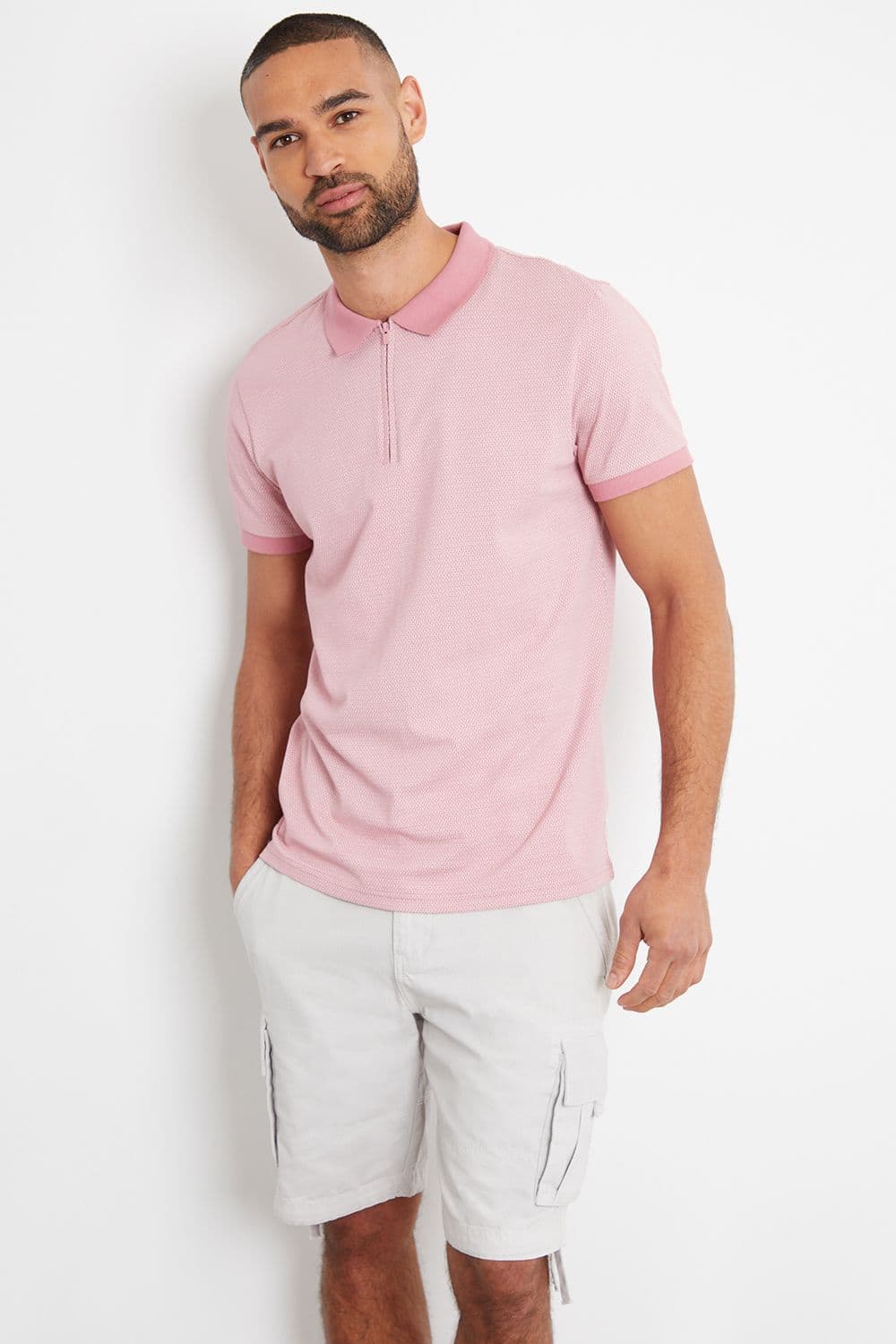 Yorkshire Cotton Geometric Print Zip Neck Polo Shirt