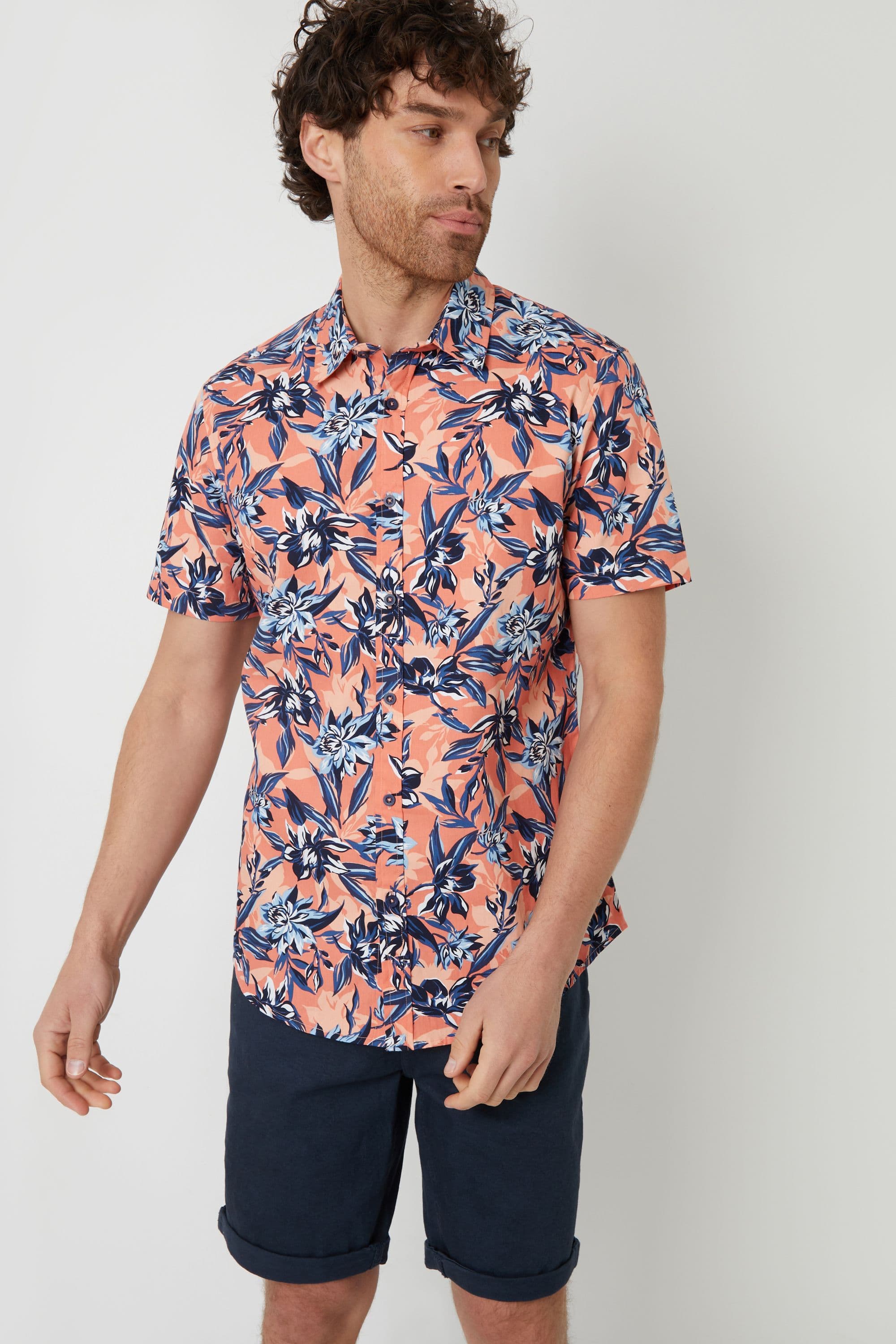 Latham Cotton Floral Print Short Sleeve Shirt