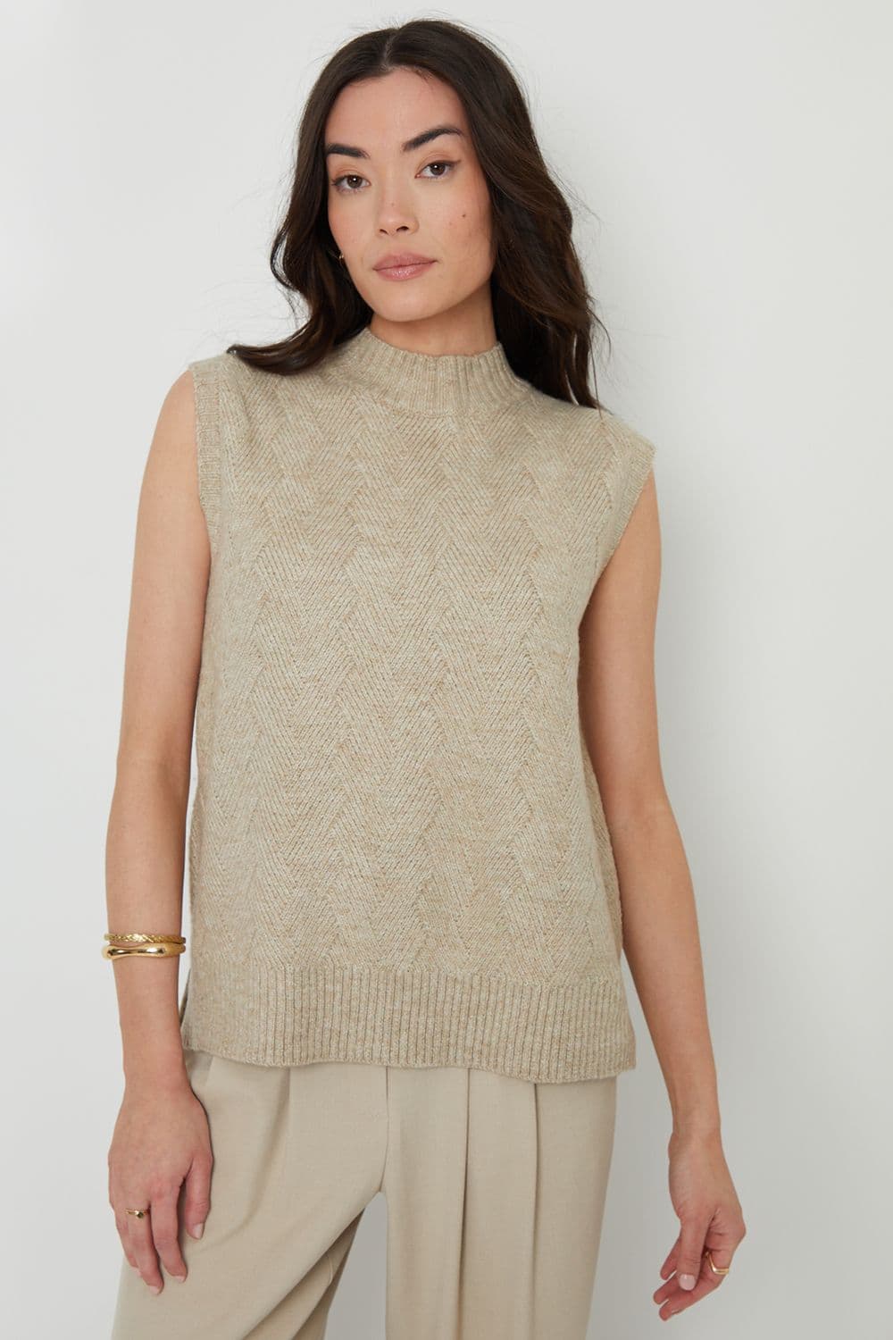 June High Neck Basket Stitch Knitted Vest