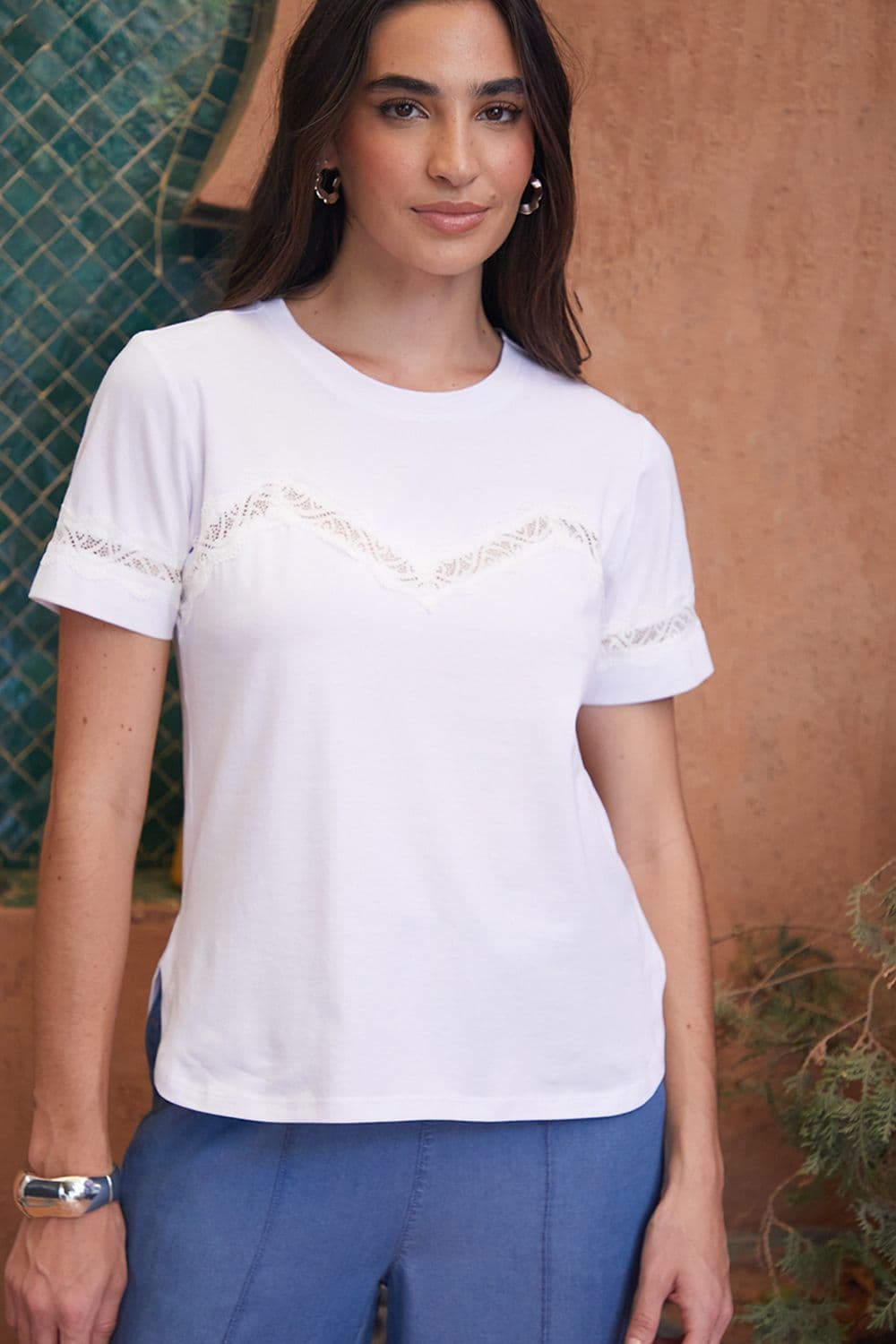 Kirsten Lace Detail Cotton T Shirt
