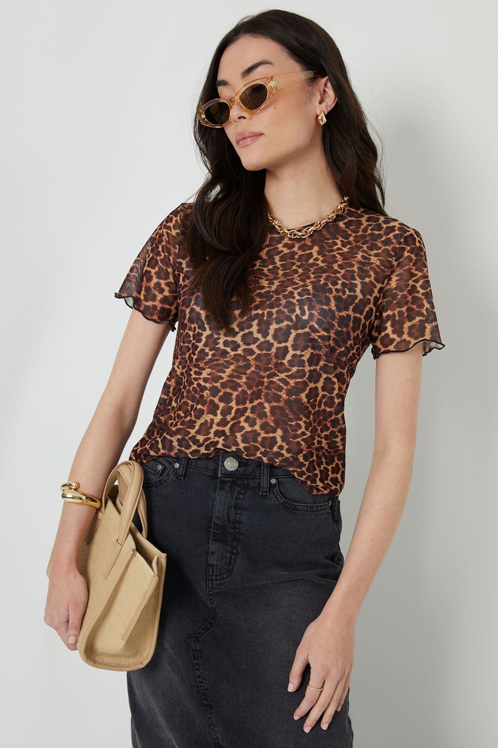 Hibiscus Short Sleeve Sheer Mesh T Shirt