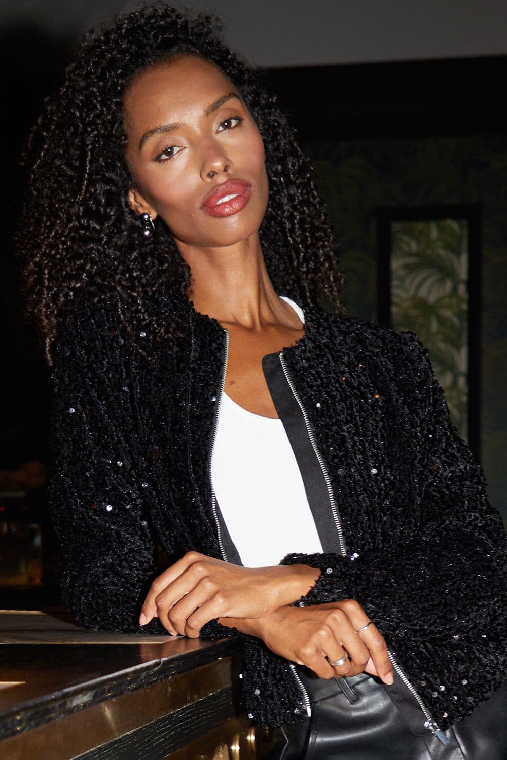 Igloo Sequin Zip Up Bomber Jacket