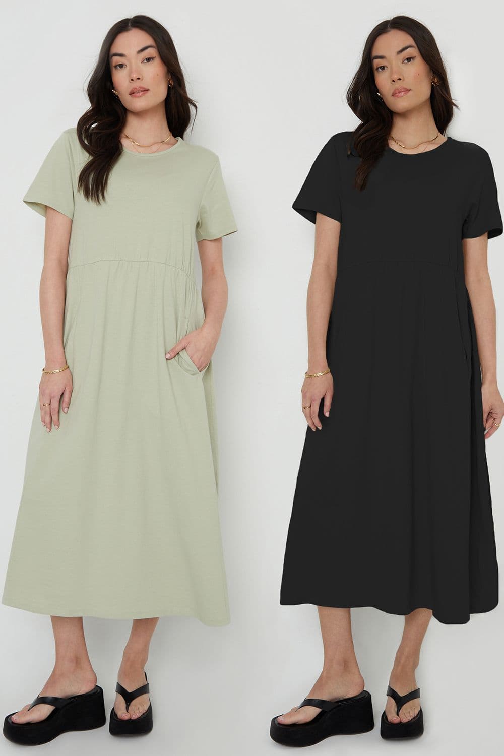 2 Pack Danni Cotton Smock Style Midi Dress