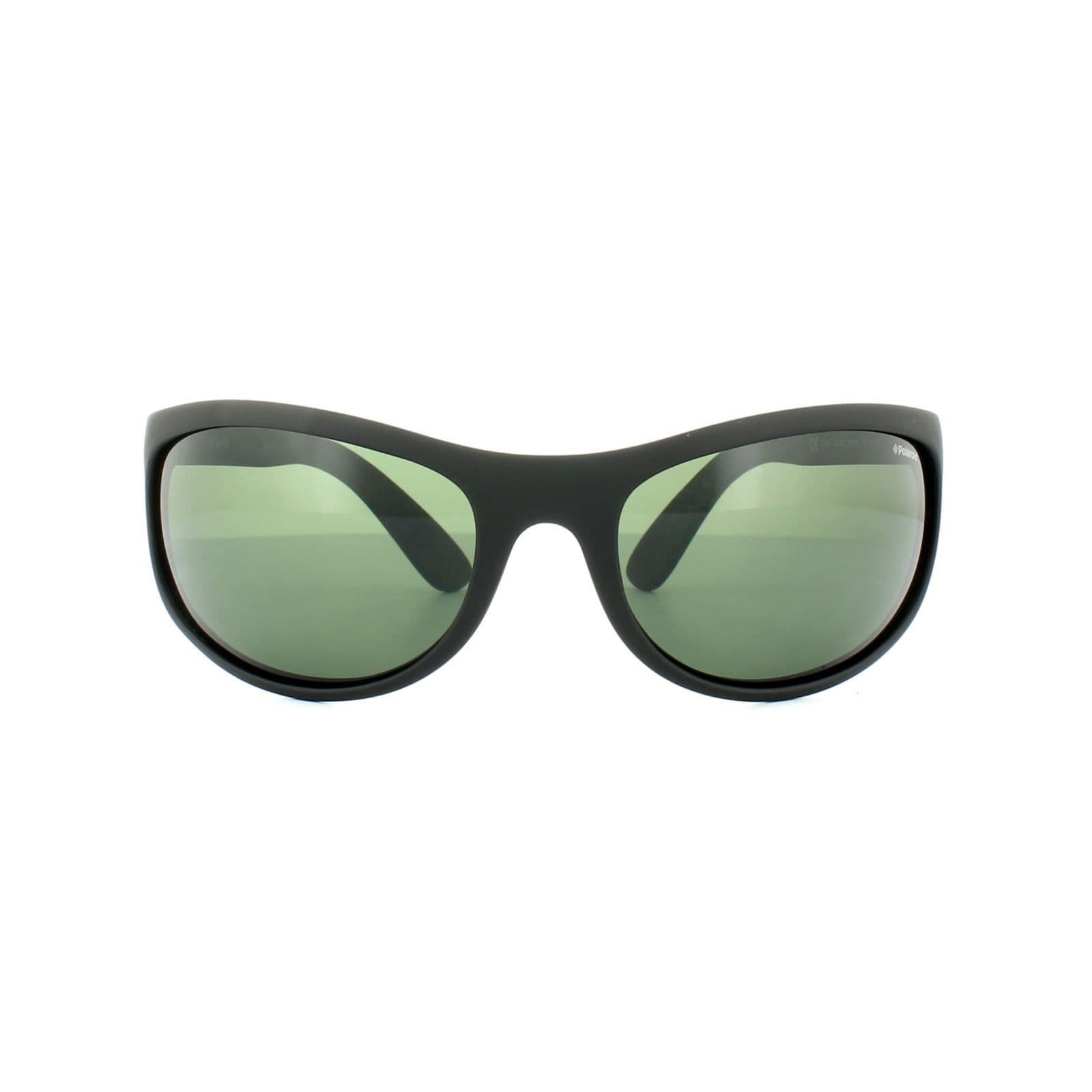 Sport Wrap Black Rubber Green Polarized Sunglasses