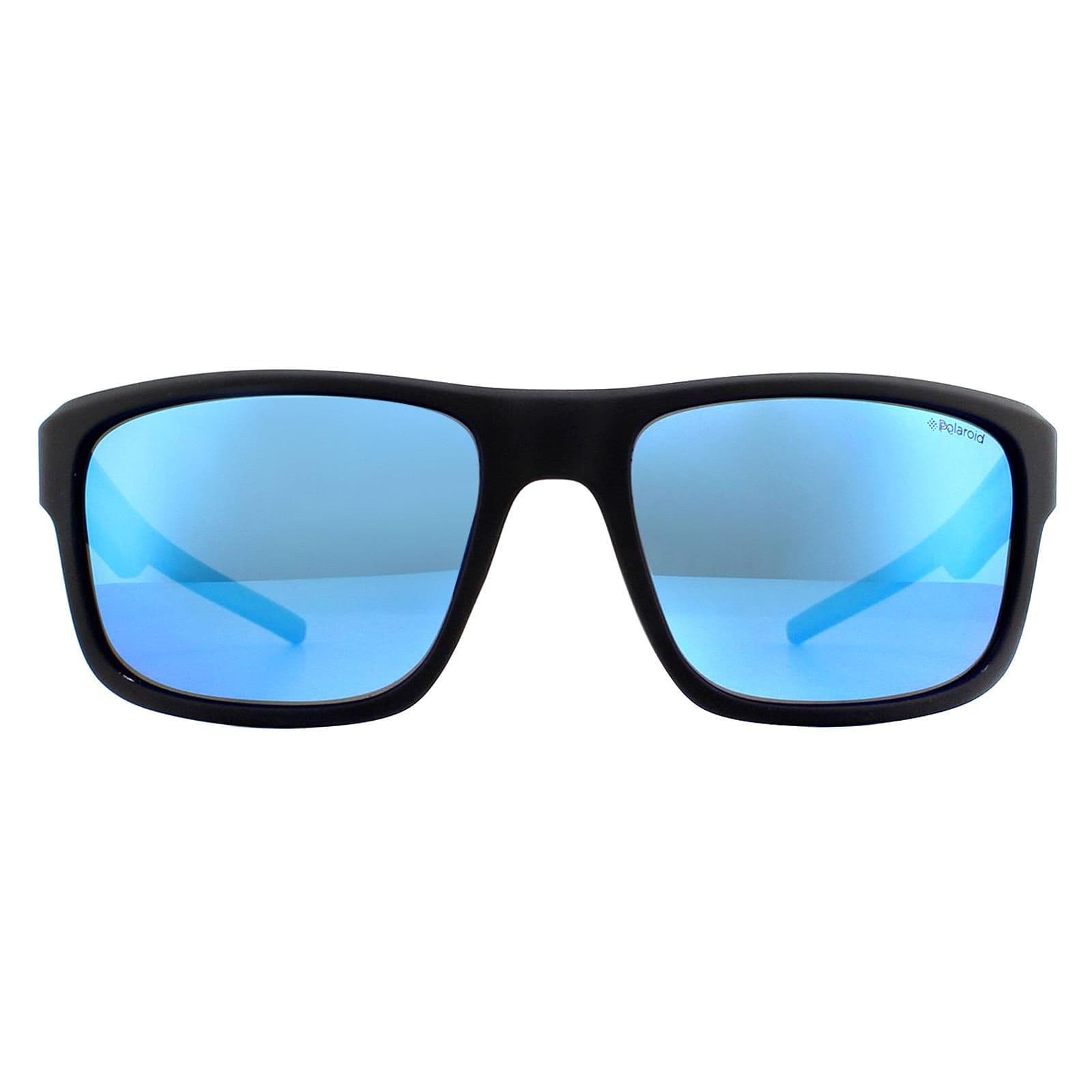Rectangle Matte Black Grey Blue Mirror Polarized Sunglasses